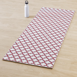 Tapis De Yoga Trellis blanc et rouge, treillis, Quatrefoil