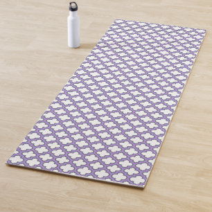 Tapis De Yoga Trellis blanc et violet, treillis, Quatrefoil