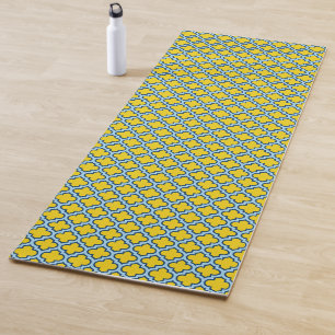 Tapis De Yoga Trellis jaune et bleu bébé, treillis, Quatrefoil