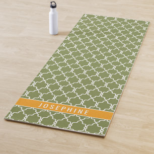Tapis De Yoga Trellis Vert Et Orange Avec Nom Personnalisé
