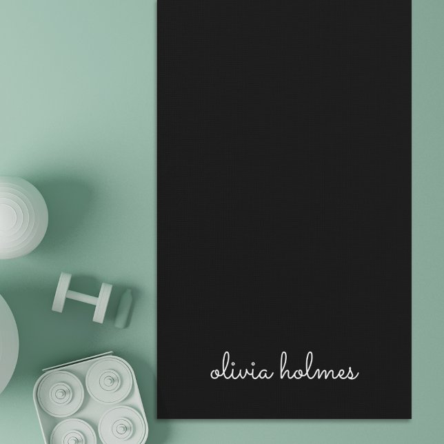 Tapis De Yoga Trendy Monogram | Name de script noir moderne (Créateur téléchargé)