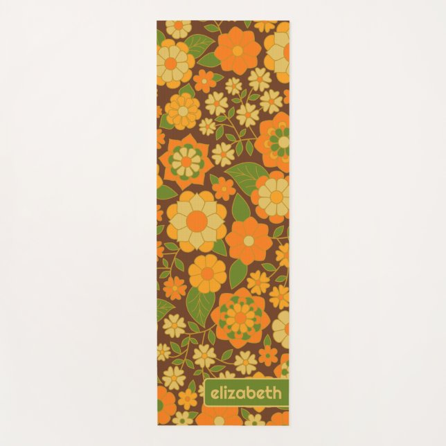 Tapis De Yoga Trendy Retro Floral Pattern Custom name block  (Devant)