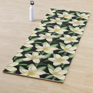 Tapis De Yoga Tropical continu motif fleurs blanches feuille ver