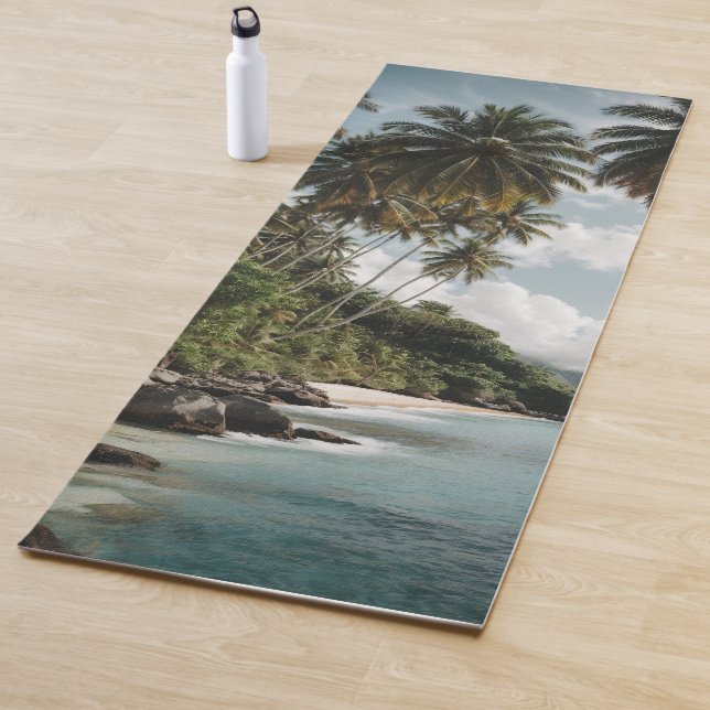 Tapis De Yoga Tropical Island Beach Ocean Green Photo (En situation)