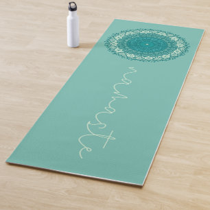 Tapis De Yoga Turquoise Blue Mandala Avec Namaste Text