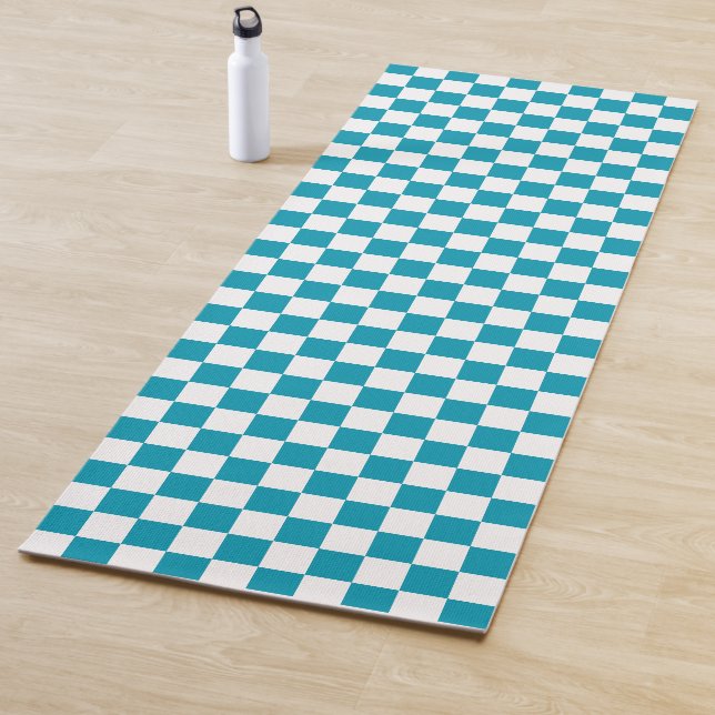 Tapis De Yoga Turquoise foncé à carreaux  (En situation)