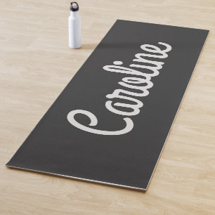 Tapis De Yoga Typographie de script minimaliste mou Nom noir bla