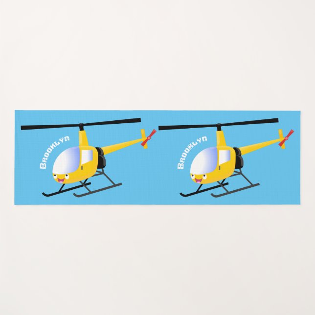 Tapis De Yoga Un joli hélicoptère de dessin animé jaune (Devant (Horizontal))