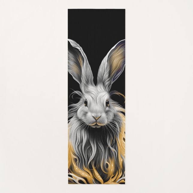 Tapis De Yoga Un lapin gris génial en feu (Devant)