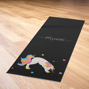 Tapis De Yoga Unicorn yoga pose mignon nom amusant noir