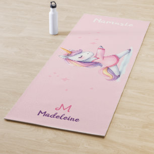 Tapis De Yoga Unicorn Yoga Pose Pastel rose Nom mignon Monogram