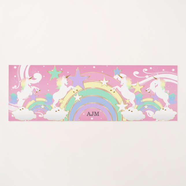 Tapis De Yoga Unicorne rose arc-en-ciel personnalisée (Devant (Horizontal))
