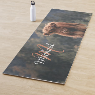 Tapis De Yoga Vache de Highland calvaire herbe d'automne monogra