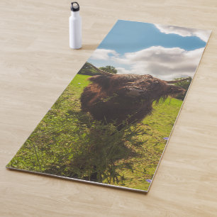Tapis De Yoga Vache noire pâturage vert champ soleil