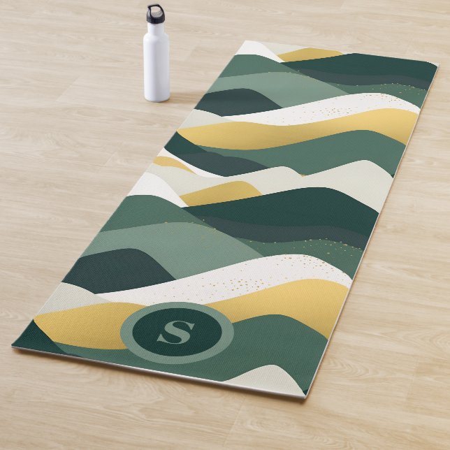 Tapis De Yoga Vagues Abstraites vertes (En situation)