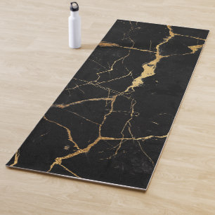 Tapis De Yoga veines d'or en faux marbre noir