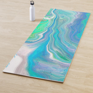 Tapis De Yoga Verre de mer Bleu et Marbre vert Fluide Art