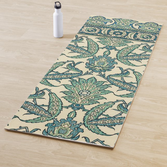 Tapis De Yoga Vert feuilles Vintage arabe Motif botanique (En situation)