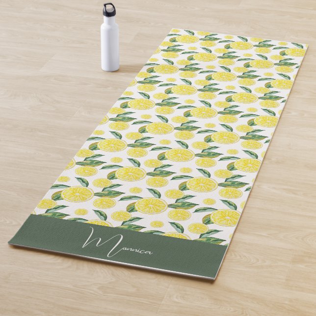 Tapis De Yoga Verte Jaune Lemon Slices Aquarelle Art (En situation)