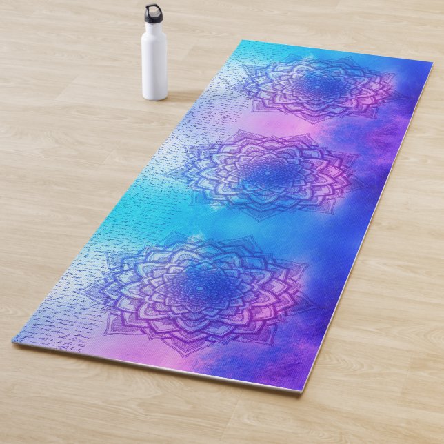 Tapis De Yoga Vibrant lotus mandala pastels rose bleu (En situation)