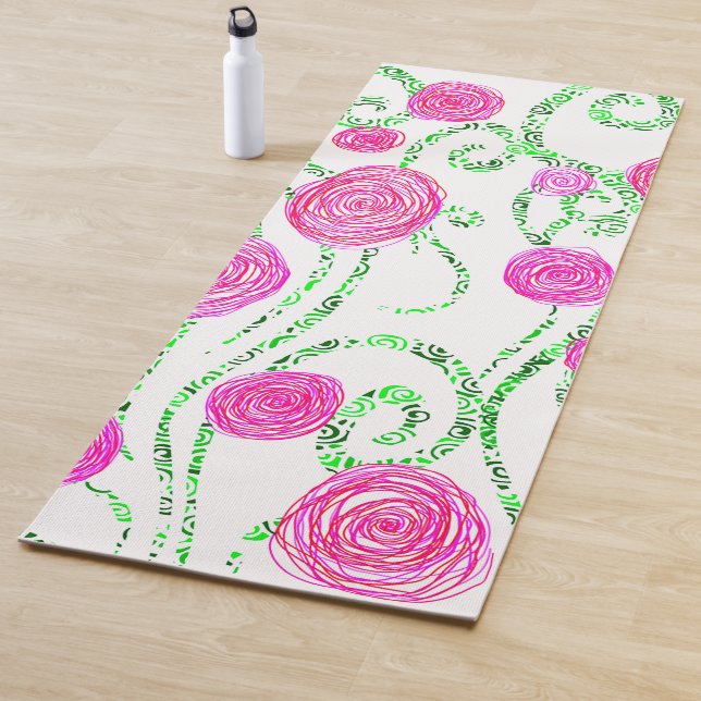 Tapis De Yoga Vignes vert et rose (En situation)
