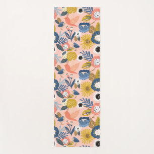 Tapis De Yoga Vintage Abstrait botanique et Motif d'oiseaux
