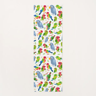 Tapis De Yoga Vintage Birds Motif, Colorful parakeet motif