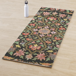 Tapis De Yoga Vintage Floral Indien Motif noir et rose brun