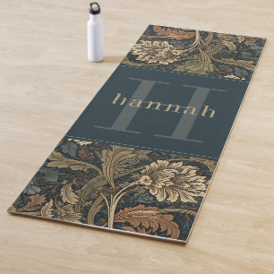 Tapis De Yoga Vintage Tan Turquoise Floral William Morris Monogr