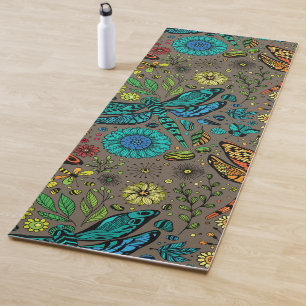 Tapis De Yoga Voler, libellule de mouche sur brun