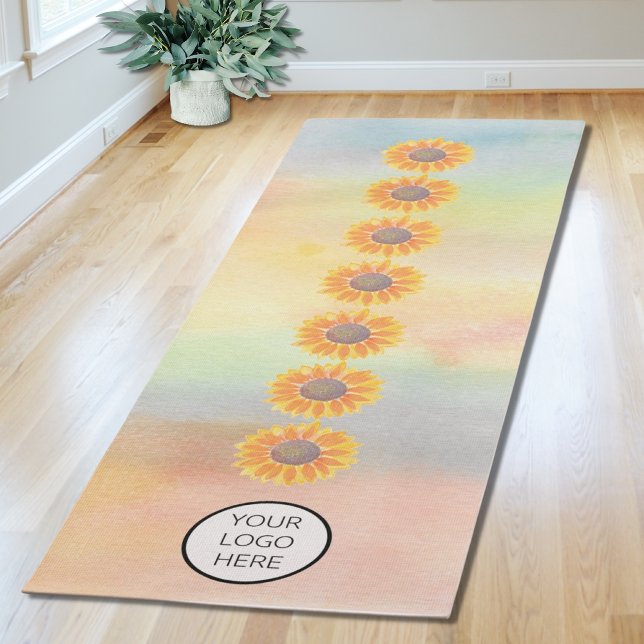 Tapis De Yoga Votre logo Yoga Studio Aquarelle Tournesols (Créateur téléchargé)