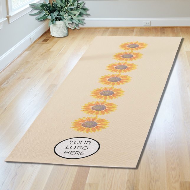 Tapis De Yoga Votre logo Yoga Studio Aquarelles Tournesols (Créateur téléchargé)