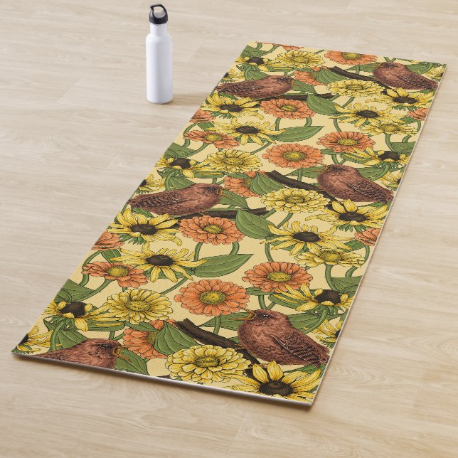 Tapis De Yoga Wens et fleurs sur jaune pâle (En situation)