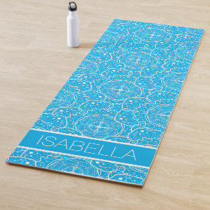 Tapis De Yoga Whimsical Blue Blanc Mandala Motif Personnalisé