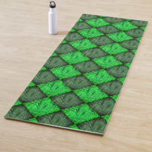 Tapis De Yoga Xadrez verde falsa grama ou folhas de coqueiro.