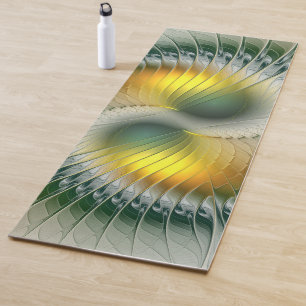 Tapis De Yoga Yin Yang Vert Jaune Abstrait Fractal Coloré
