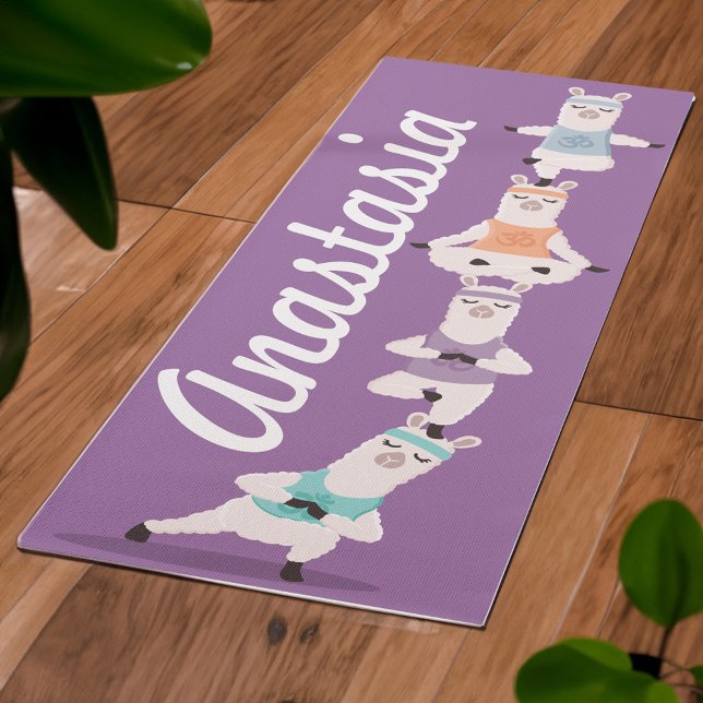 Tapis De Yoga Yoga Llamas Méditer Fun & mignon Nom personnalisé (Yoga Llamas Meditating Fun & Cute Custom Name Yoga Mat)