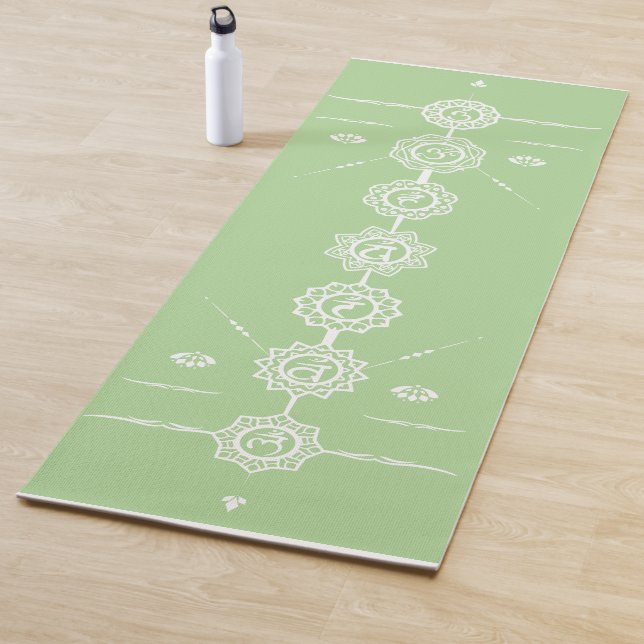 Tapis De Yoga Yoga mat guide 7 Chakras design vert (En situation)