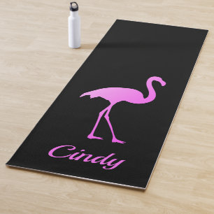 Tapis De Yoga Yoga noir flamand rose avec nom personnalisé