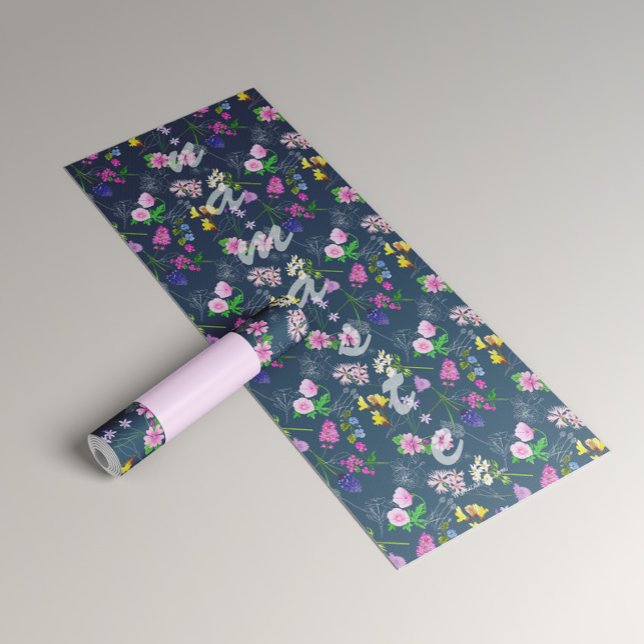 Tapis De Yoga Yoga para mujer con delicadas flores sobre azul (Créateur téléchargé)