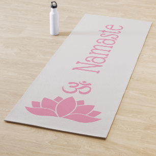 Tapis de yoga zen fleur de lotus Om Namaste rose