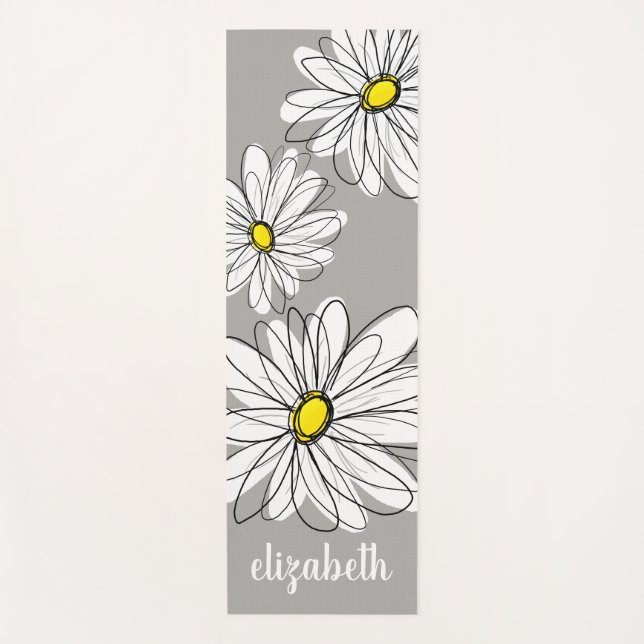 Tapis De Yoga Zen Trendy Daisy avec gris et jaune (Devant)