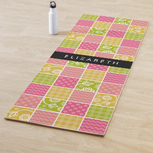 Tapis De Yoga Zigzag, Chevron, Pois, En vichy, Votre Nom