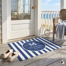 Tapis personnalisé à rayures bleues marine pour ma