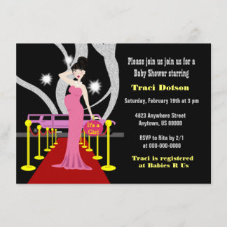 Tapis rouge Hollywood Baby shower Invitation fille