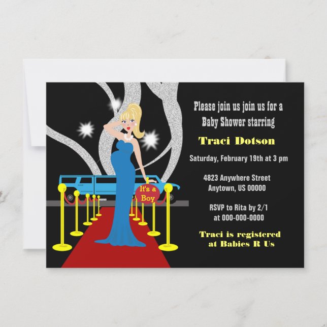 Tapis rouge Hollywood Baby shower Invitation garço (Devant)
