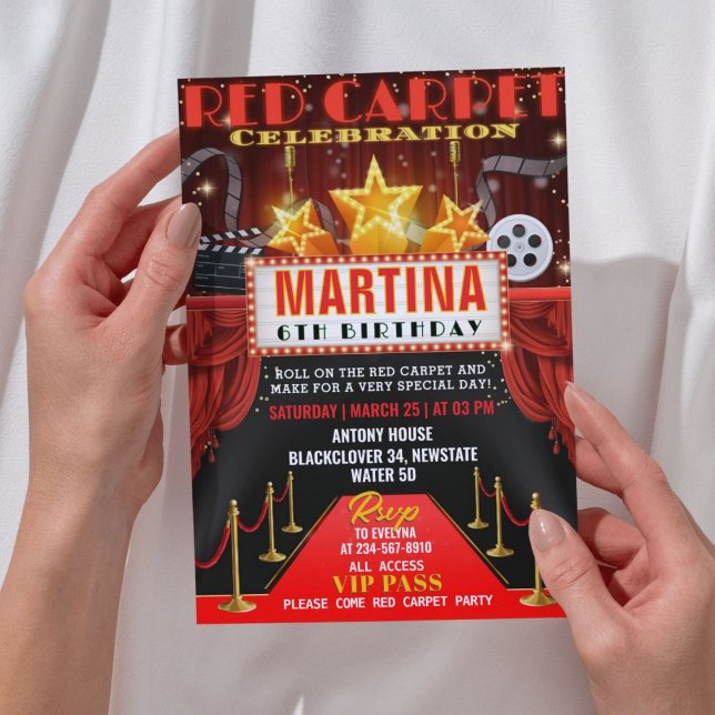Tapis rouge Invitation de fête d'anniversaire (Red Carpet Birthday Party Invitation )