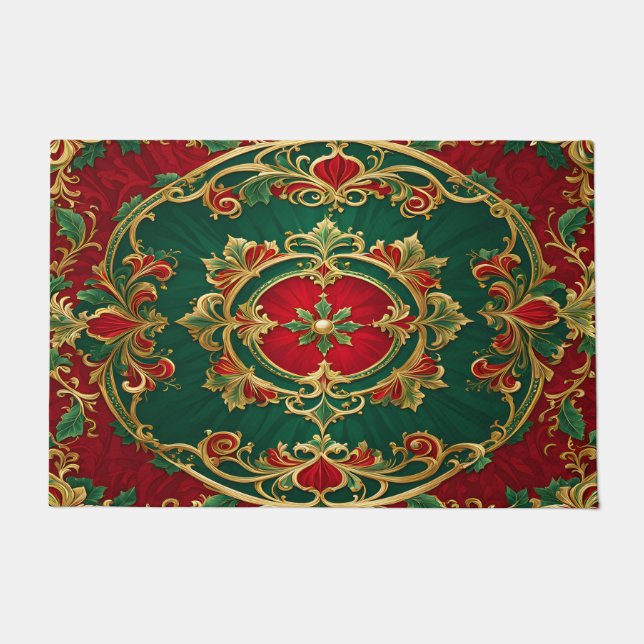 Tapis rouge vert décoratif de Noël (Devant)