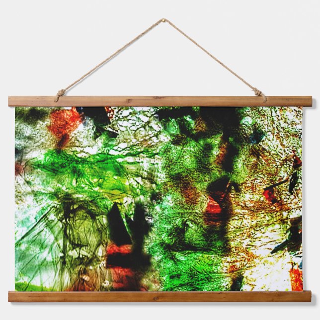Tapisserie abstraite en bois vert tapissé au mur,  (Devant)