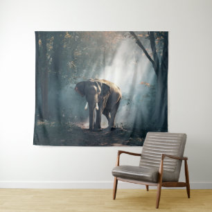 Tapisserie africaine de forêt de safari d'éléphant